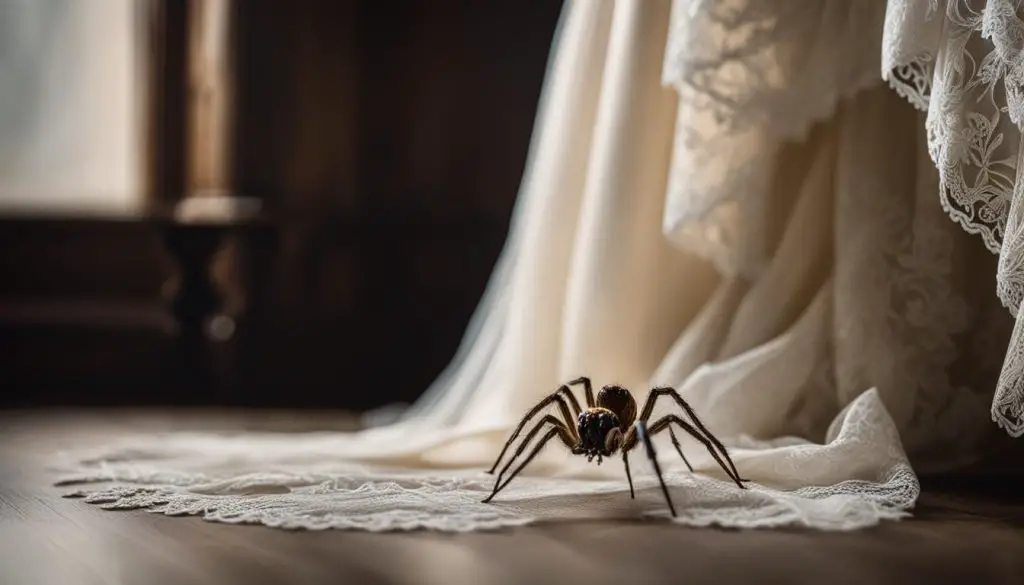 spider on wedding dress